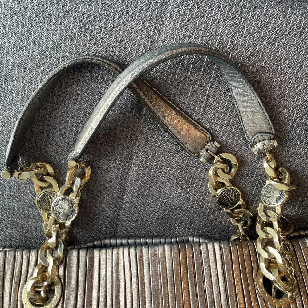 Bvlgari Gunmetal Monte Plisse Leather Shopper Tote - Preowned